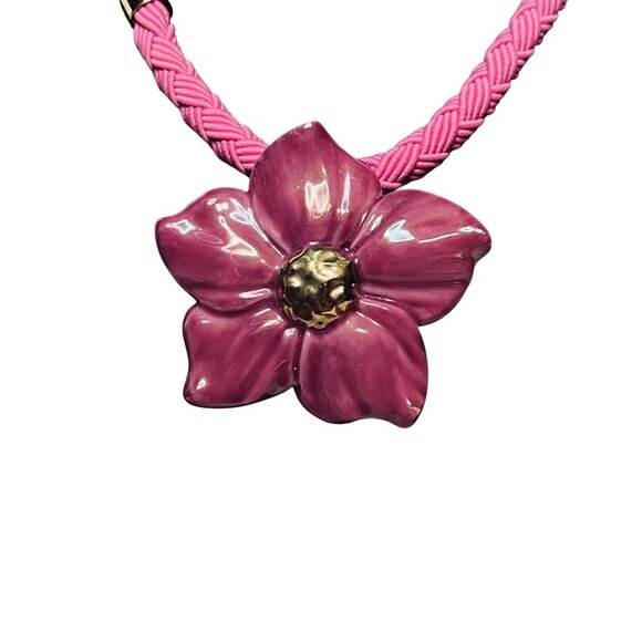 Avon Pink Ceramic Wild Flower Choker Necklace On Braided Cord (6127) - Picture 3 of 7